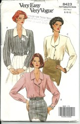 8423 VOGUE EASY LONG SLEEVE BUTTON COLLAR BLOUSE PATTERN 14-18